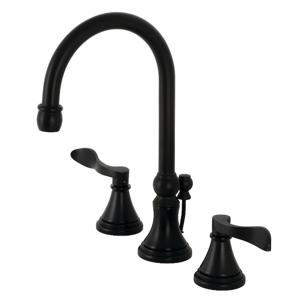 KS2980DFL NuFrench Widespread Bathroom Faucet W/Brass Pop-Up, Matte Blk